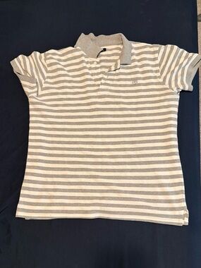 Men's Striped Gray & White Polo Shirt